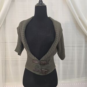 No Boundaries Olive Green Shrug Bolero with Double-Belted Waist